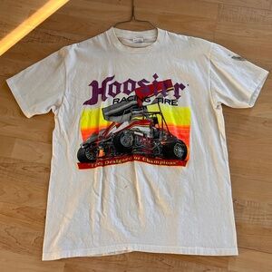 Vintage 90’s Stedman Hoosier Racing Tire Tshirt Large White Midget Car - Stain